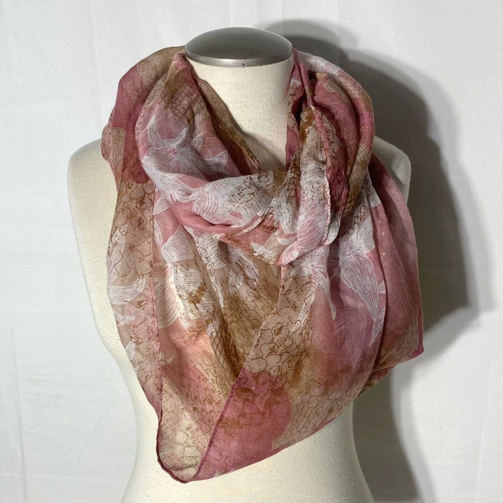 5/$25 Pink Tan Beige Abstract Print Semi Sheer Infinity Scarf